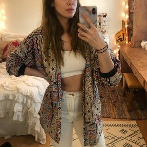 Pattern reversible quilted fringe jacket